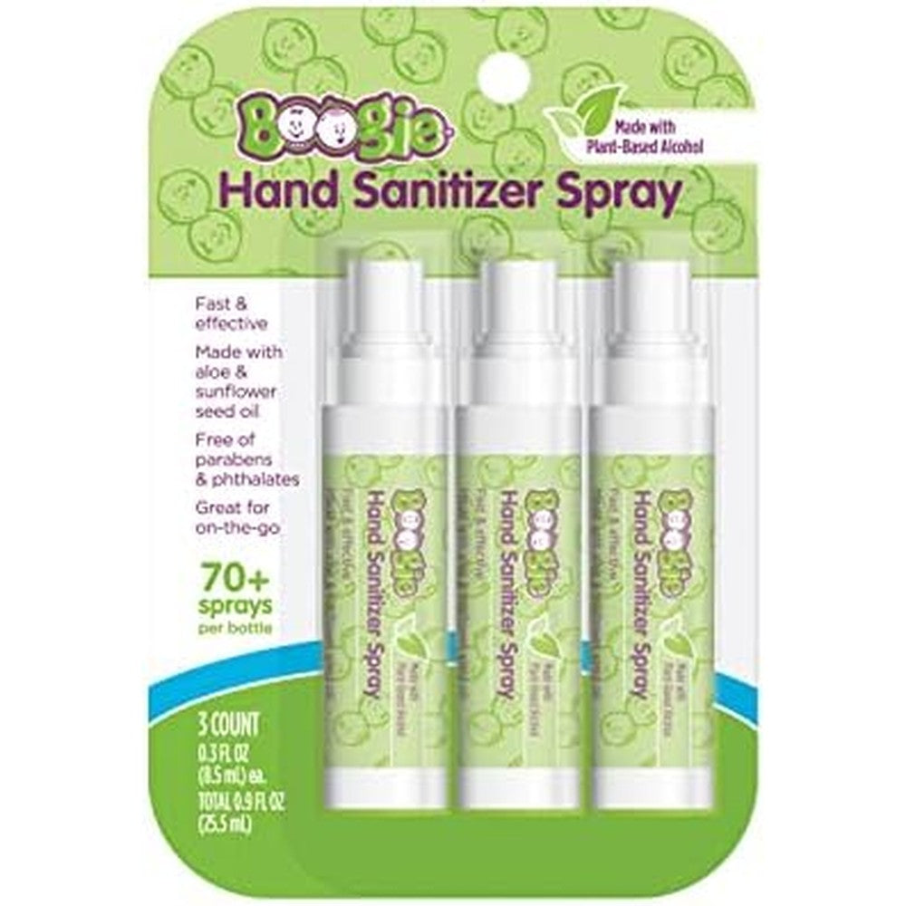 Boogie Kids Hand Sanitizer Spray for Babies &Toddlers, Great for Diaper Bags and Backpacks, Plant Based Alcohol, Made With Aloe & Sunflower Seed Oil, 3 Count (Pack of 1)