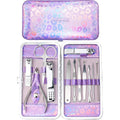 Zizzon 12-piece manicure and pedicure kit in holographic purple case front view