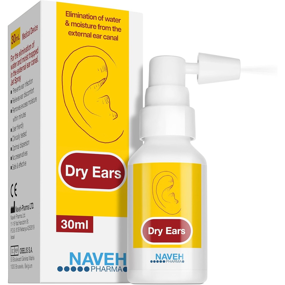 NAVEH PHARMA Dry Ears spray bottle front view for ear water removal.