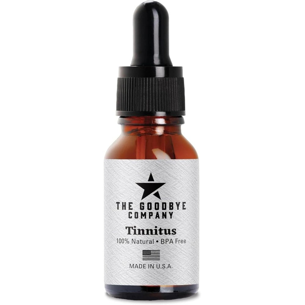 The Goodbye Company Tinnitus Relief Supplement front bottle view for ear ringing relief.
