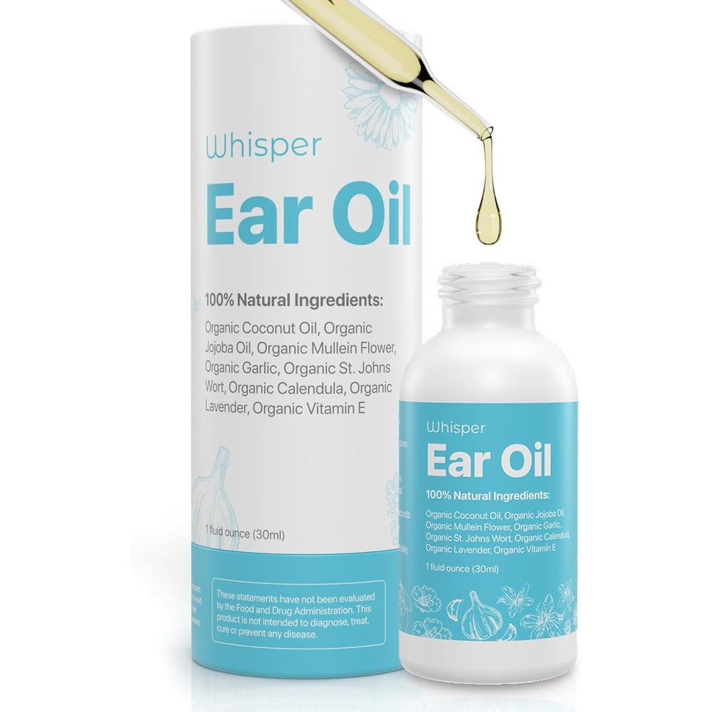 Whisper Ear Oil Drops front view of 30ml bottle for ear infection relief