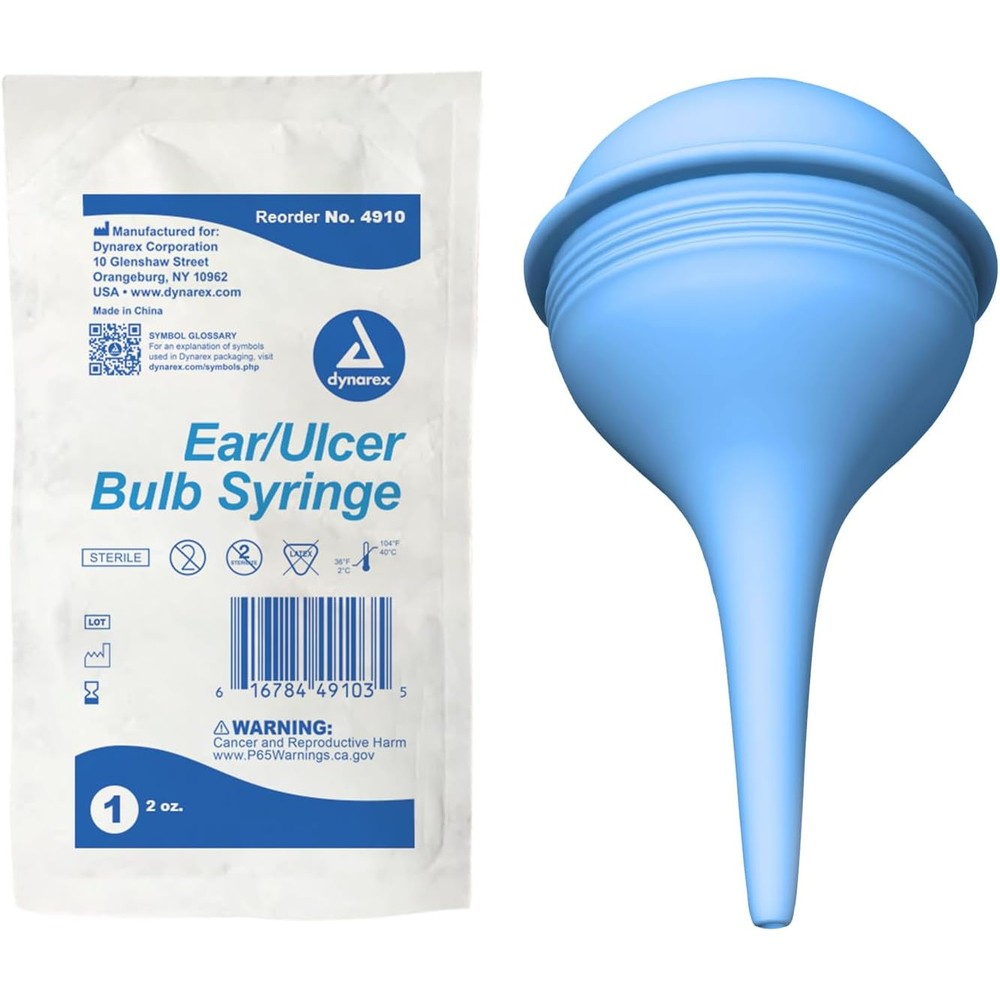 Dynarex Sterile Ear and Ulcer Bulb Syringe front view for earwax removal.