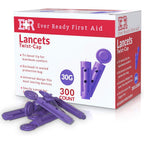 Ever Ready First Aid Sterile Twist Cap Lancets 30G Purple 300 Count front view of the packaging box.