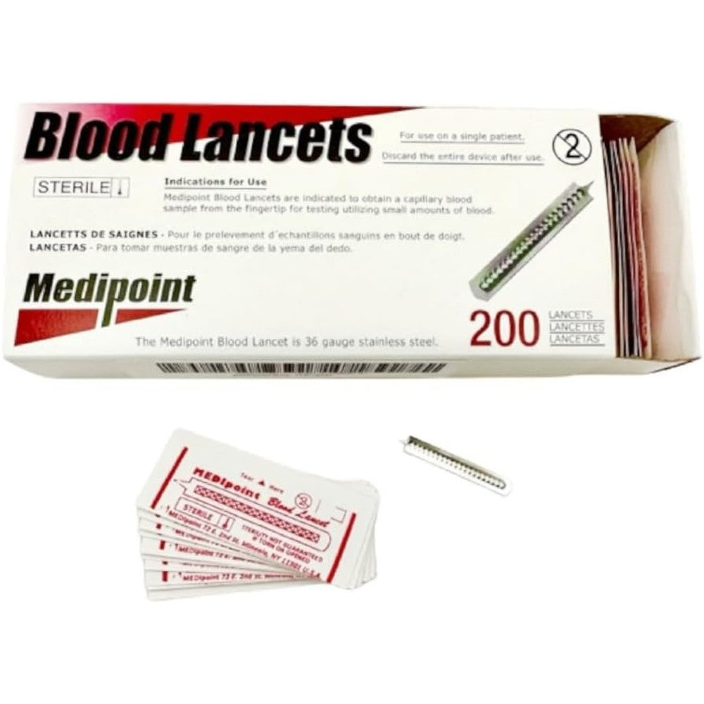 Medipoint stainless steel lancets 200 count box front view