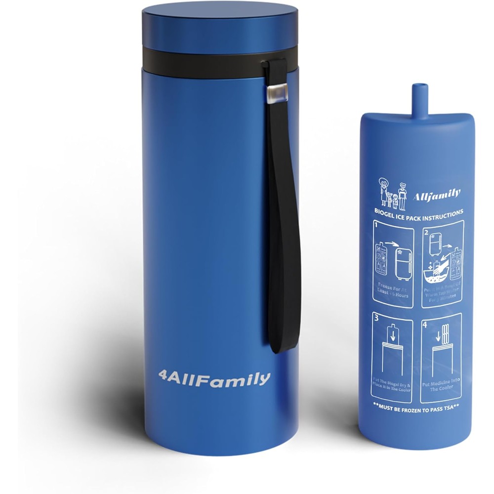 4ALLFAMILY Nomad Big insulin cooler travel case front view showing blue hard shell design.