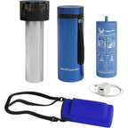 4ALLFAMILY Voyager medical cooler travel case blue front view displaying the digital temperature indicator screen