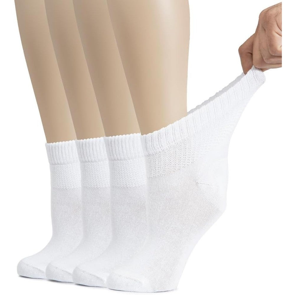 Hugh Ugoli Women's Cotton Diabetic Ankle Socks front view in white