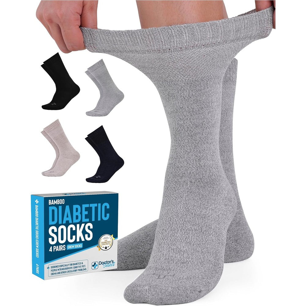 Doctor's Select Bamboo Viscose Diabetic Socks Women 4 Pairs front view crew height socks for neuropathy.