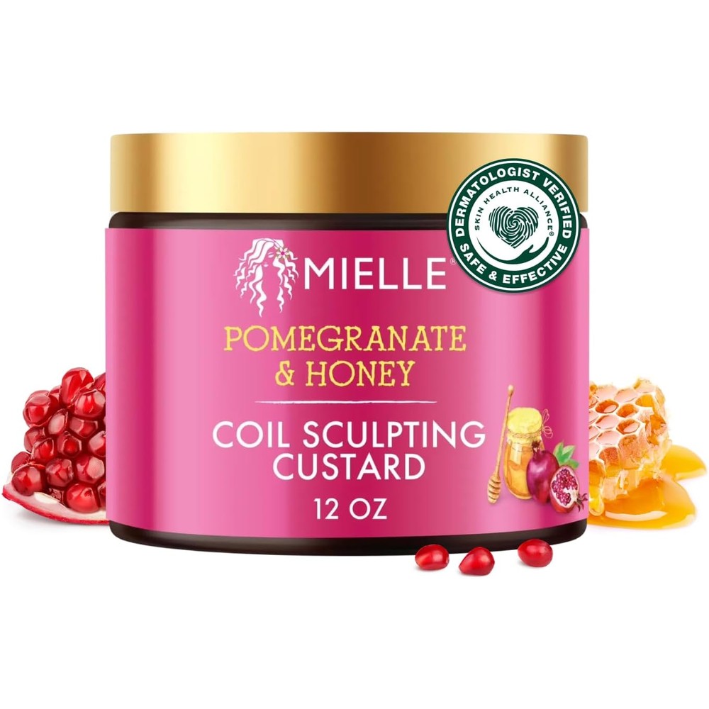 Mielle Organics Pomegranate and Honey Coil Sculpting Custard front view jar for curly hair definition