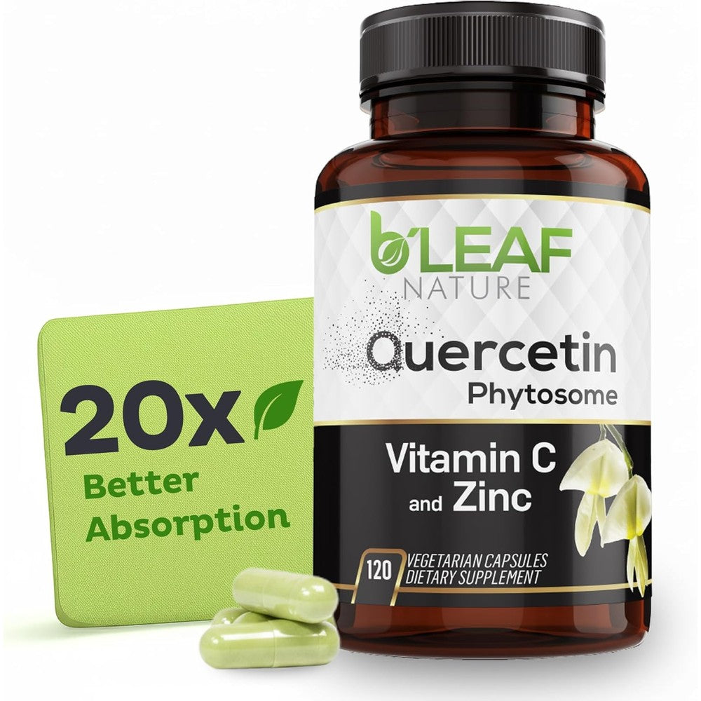 B'Leaf Nature Quercetin Phytosome 120 capsules front view showing premium immune support formula bottle.