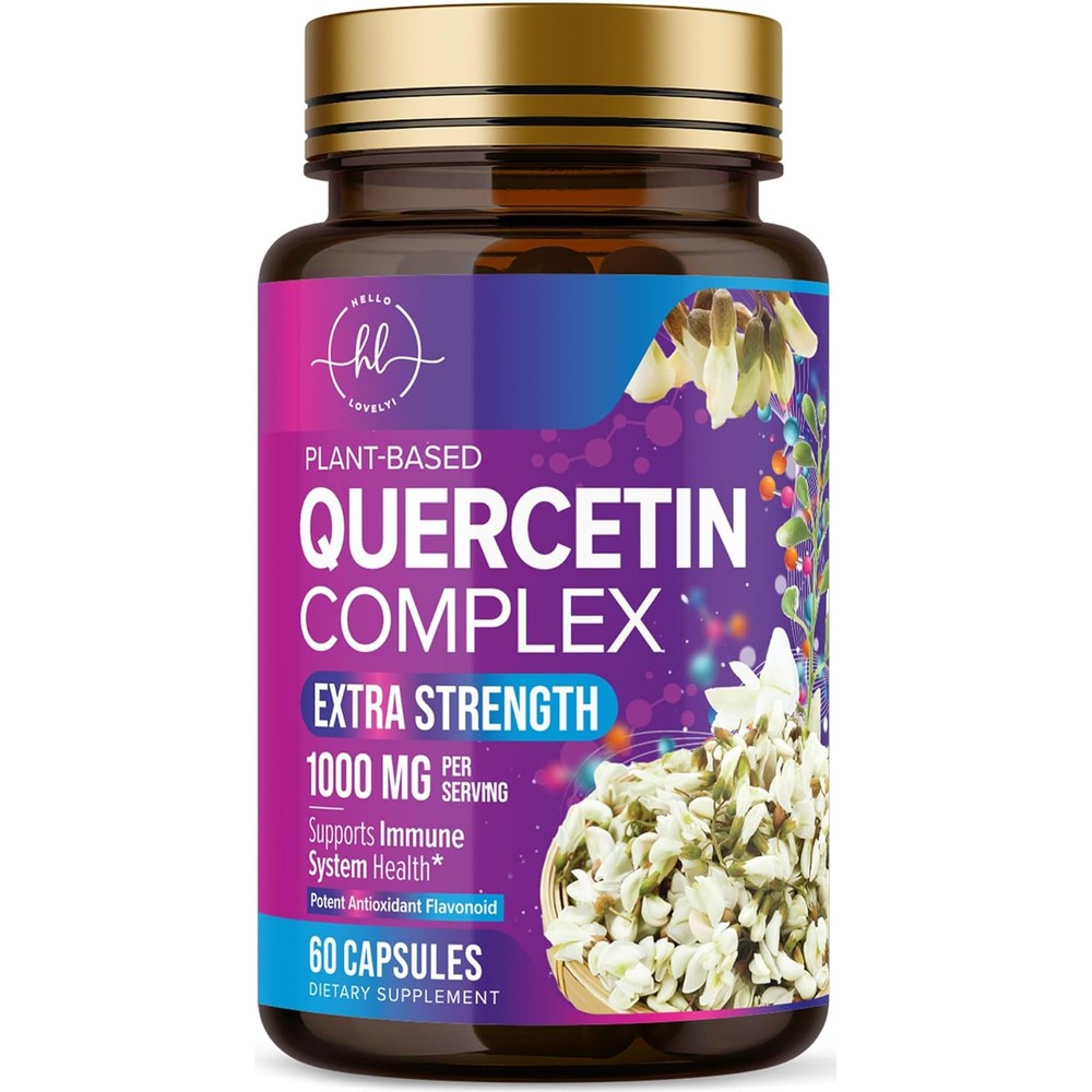 Hello Lovely Quercetin Dihydrate 1000 Milligrams bottle front view showing premium immune and respiratory support vegetarian capsules.