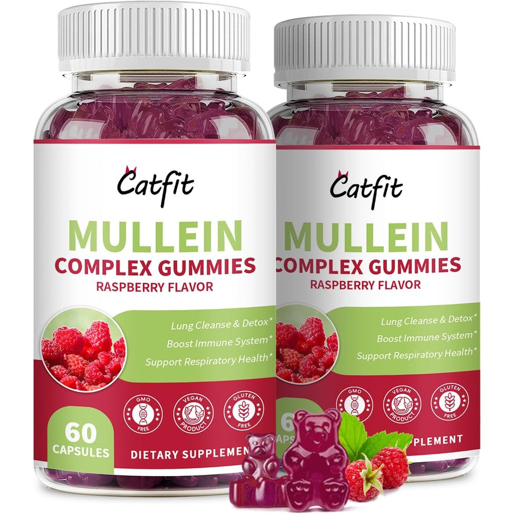 Catfit Mullein Quercetin Gummies front view of the two pack bottles for lung detox.