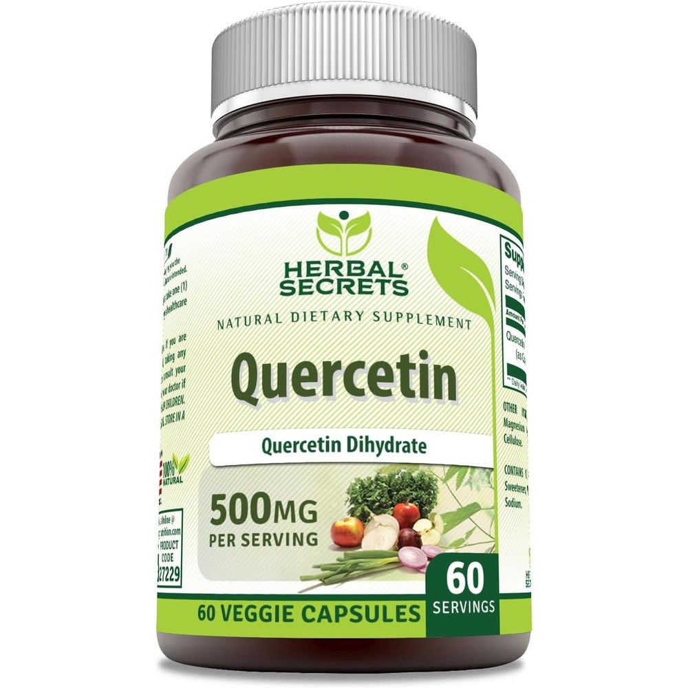 Herbal Secrets Quercetin 500 Mg Supplement front bottle view for immune support