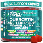 Clean Nutraceuticals Quercetin Elderberry Immune Support Gummies front view of premium dietary supplement bottle.