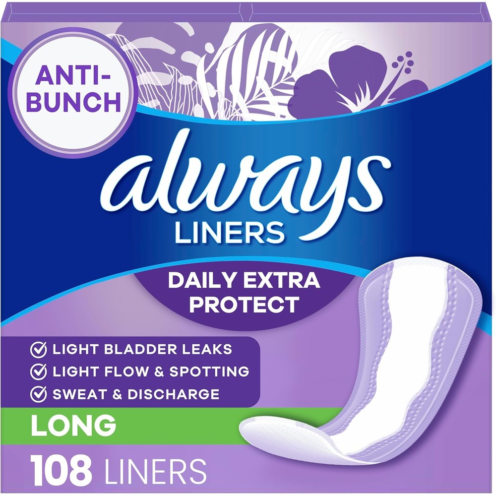 Always Xtra Protection Daily Liners 108 count front packaging view