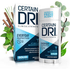 Certain Dri Everyday Strength Clinical Solid Antiperspirant front packaging view for hyperhidrosis sweat control