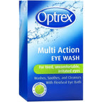 Optrex Multi Action Eye Wash 100ml front view bottle and packaging for irritated eyes