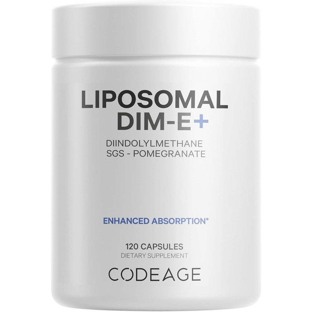 Codeage Liposomal DIM E plus supplement bottle front view showing 120 vegetable capsules