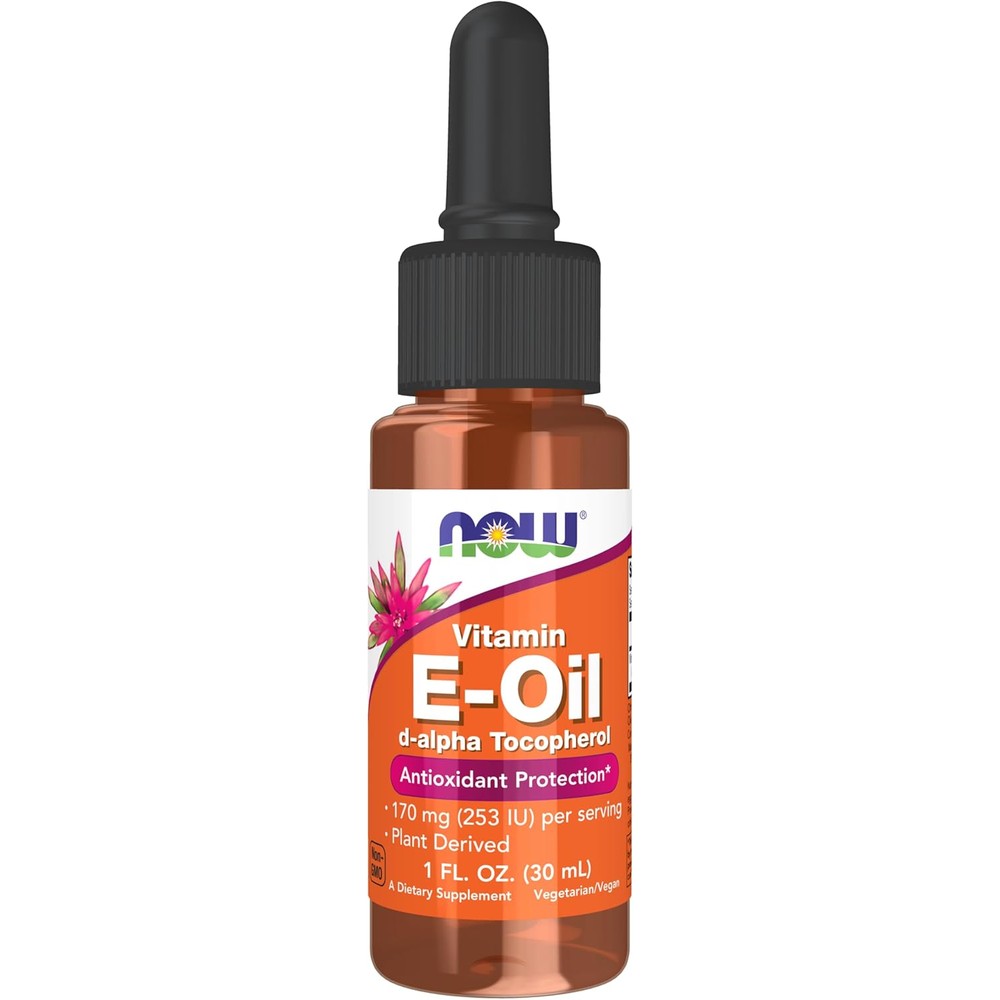 NOW Foods Natural Vitamin E Oil 23000 IU Liquid 1 Fluid Ounce bottle front view