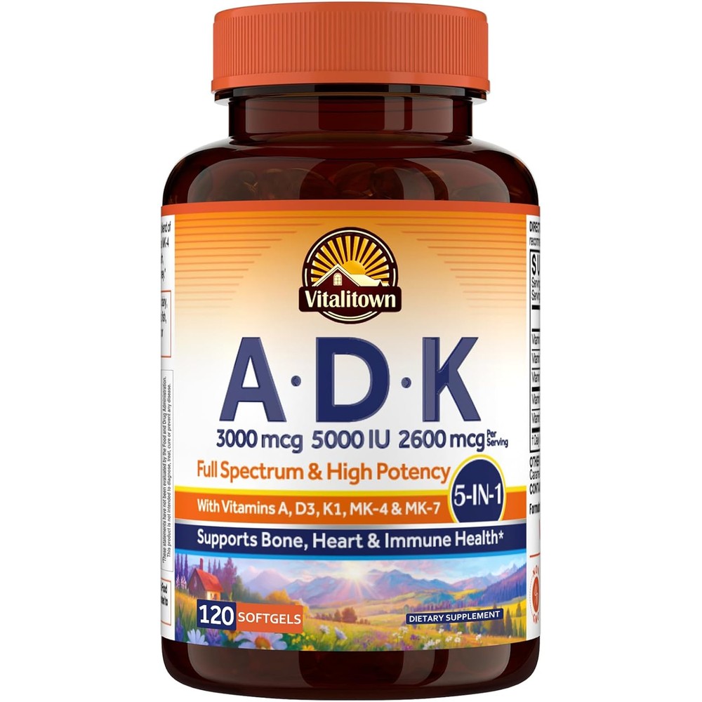 Vitalitown Vitamin ADK 120 softgels bottle front view authentic imported health supplement