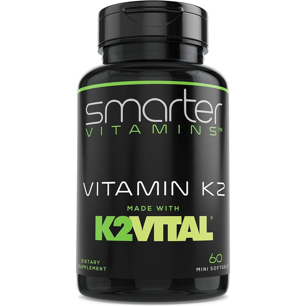 SmarterVitamins Vitamin K2 MK7 60 liquid softgels front view for cardiovascular supplement shopping.