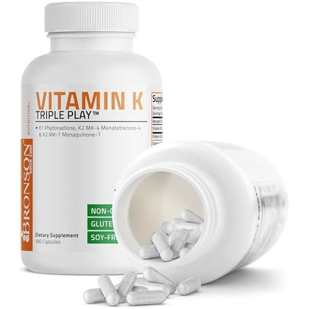 Bronson Vitamin K Triple Play 180 capsules front view bottle authentic USA imported supplement