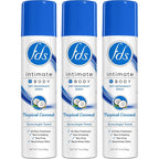 FDS Intimate Deodorant Spray Tropical Coconut pack of three front view feminine hygiene.