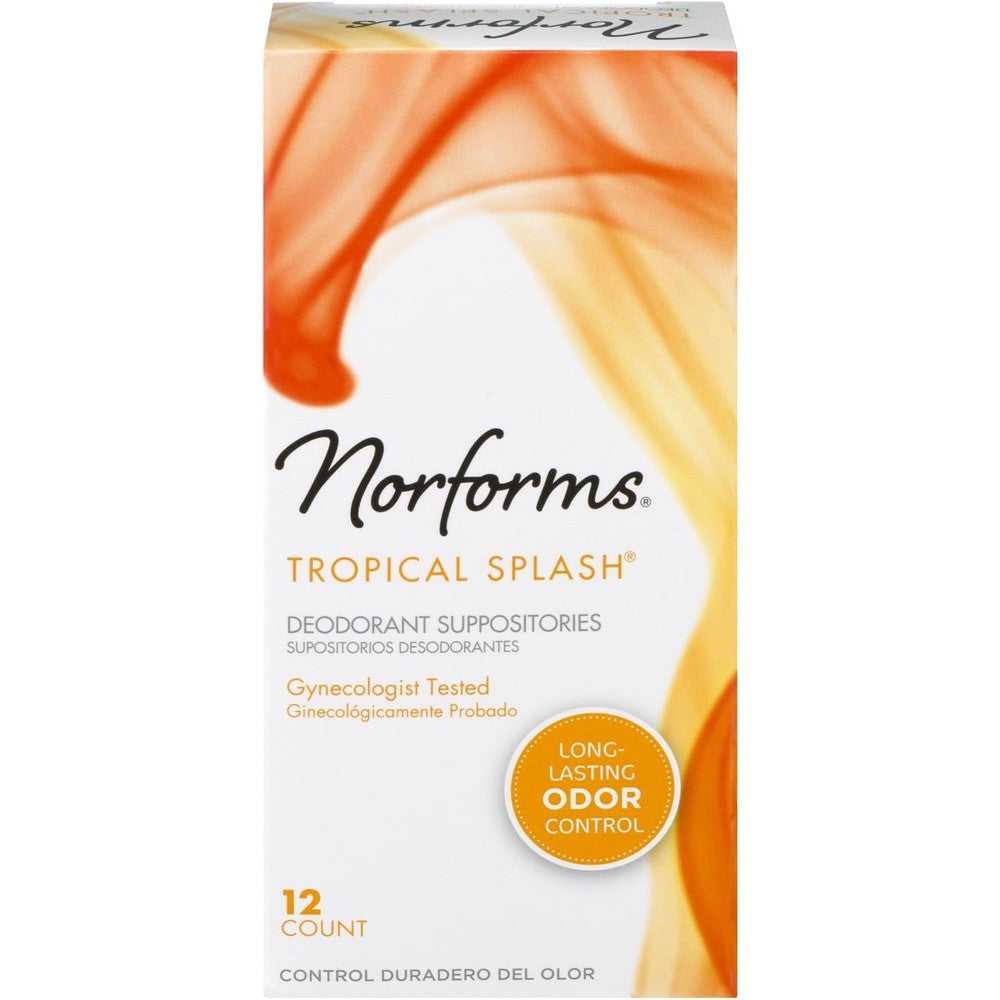 Norforms Feminine Deodorant Suppositories Tropical Splash front view of pack for internal odor control