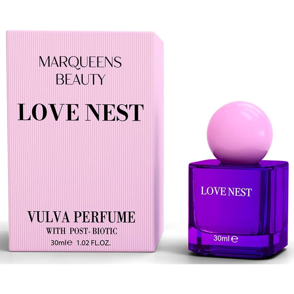 Marqueens Beauty Lovenest Vulva Perfume front view of 30ml bottle for feminine odor control.