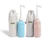 Juvo Peri Bottle Kit front view showing blue and pink squeeze bottles with nozzles.