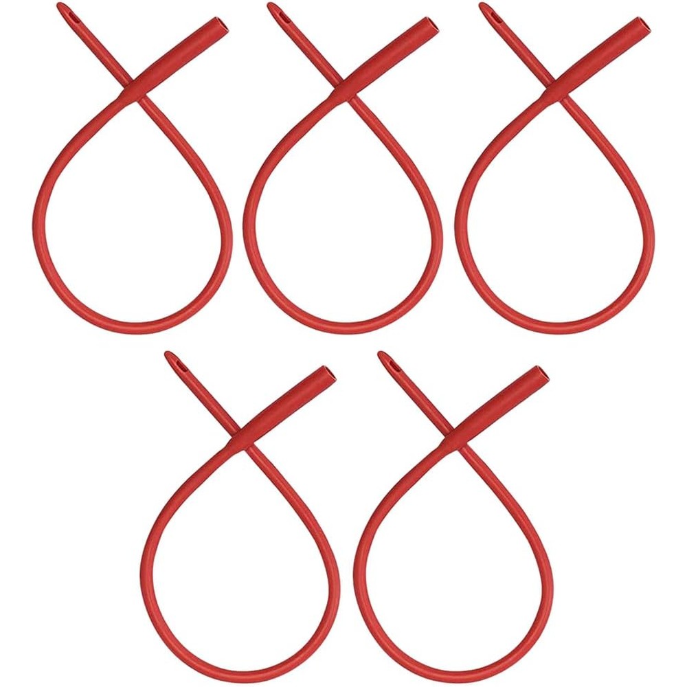 PE Premium Enema Red Latex Catheter 20FR front view showing 5 pack set for colon cleansing.