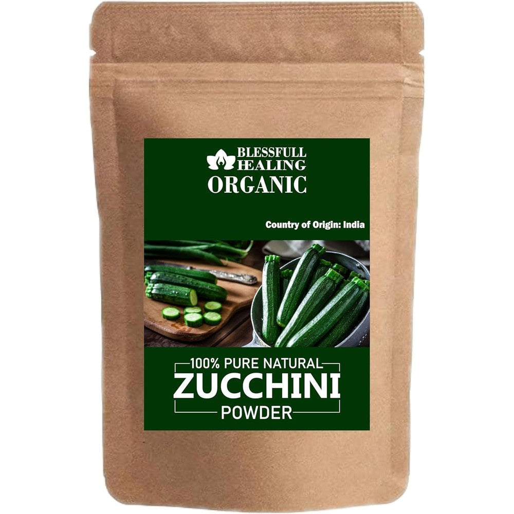Blessfull Healing Organic Zucchini Powder front view showing natural green supplement.