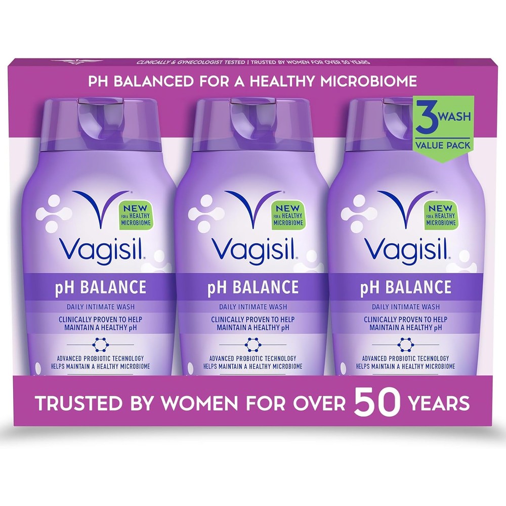 Vagisil pH Balanced Daily Intimate Feminine Wash front view of 3 pack