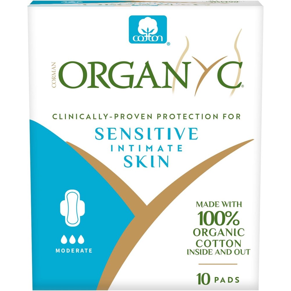 Organyc 100% Organic Cotton Feminine Pads 10 count pack front view