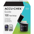 Accu-Chek Guide Glucose Test Strips 100 pack front view for diabetes monitoring.
