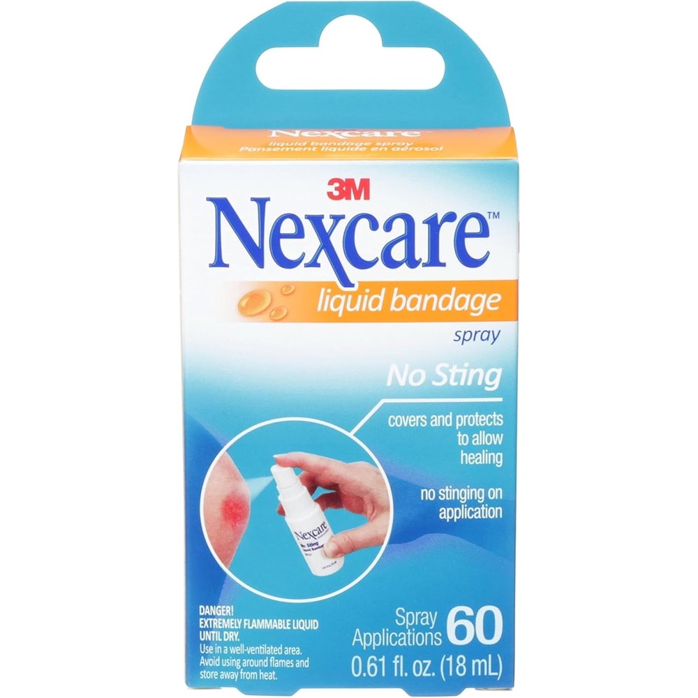 3M Nexcare No Sting Liquid Bandage Spray front view of the bottle