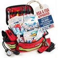Scherber First Responder Trauma Kit front view showing red reflective bag and professional logo.