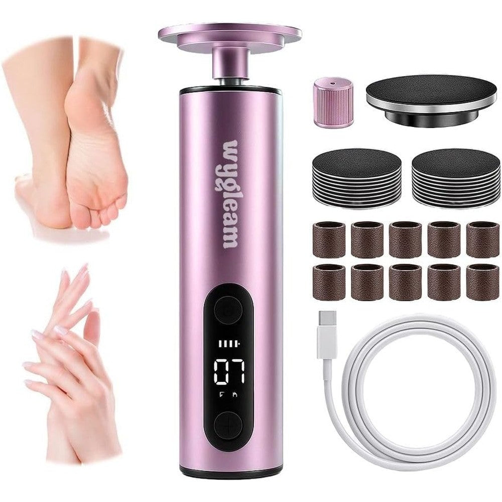 Wygleam Electric Callus Remover front view showing LED display and pink finish.