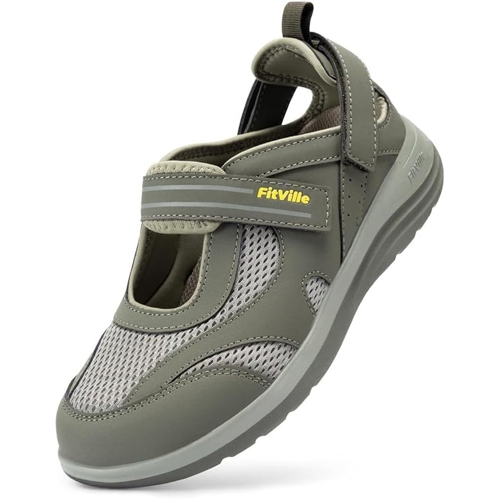 FitVille Women Diabetic Orthopedic Sandals front view showing green mesh upper.