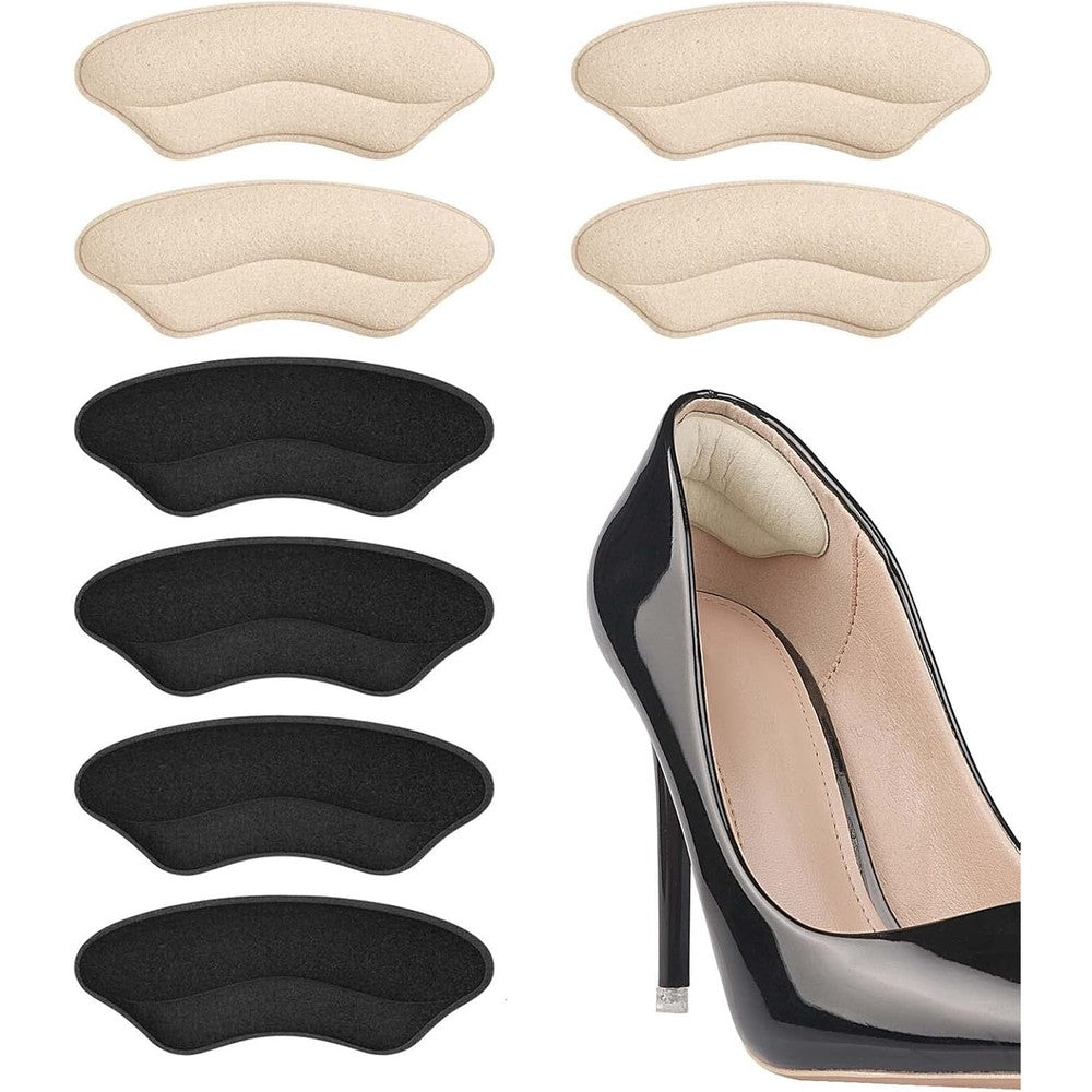Sargarita heel pads for shoes that are too big front view showing beige and black variants