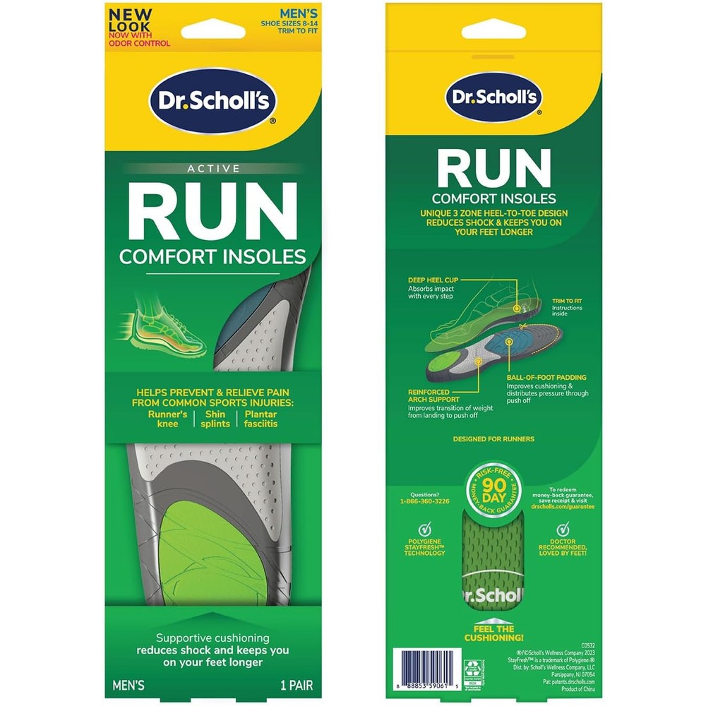 Dr. Scholl's Run Active Comfort Insoles front view athletic orthotics.
