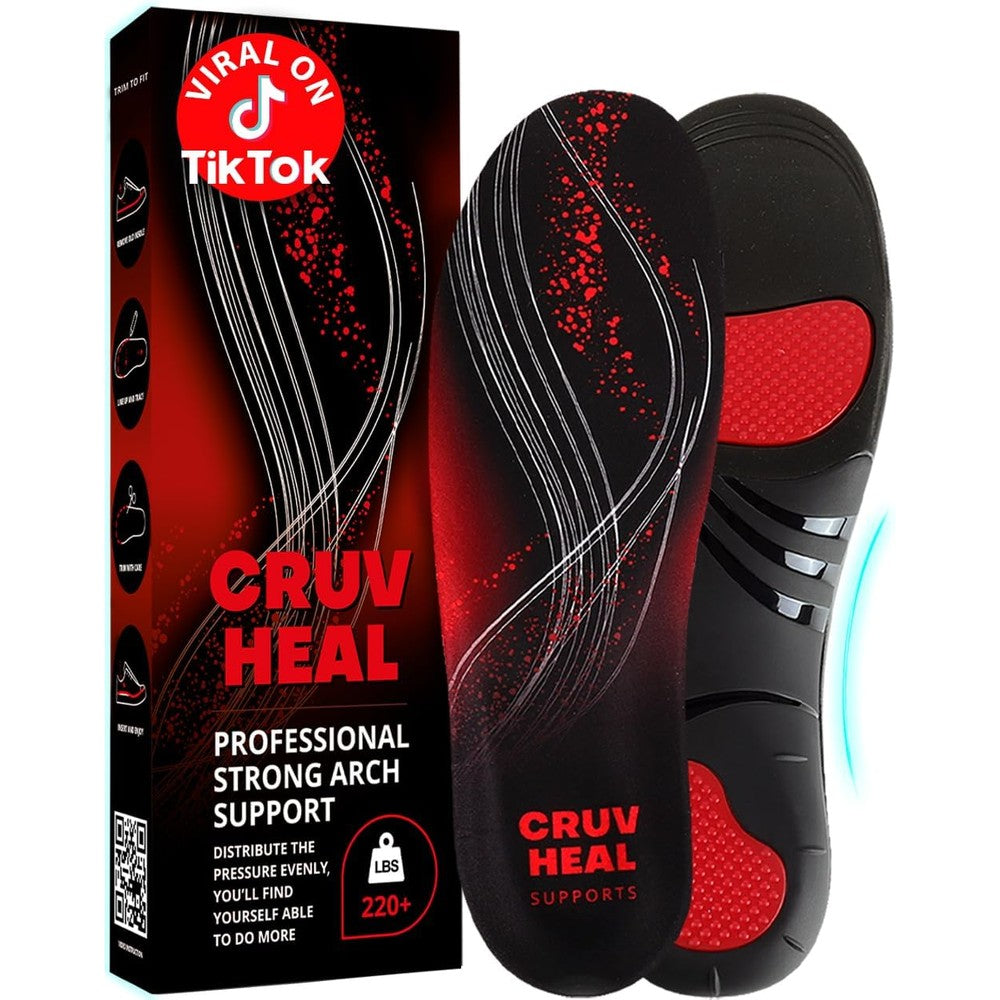 Cruvheal Plantar Fasciitis High Arch Support Insoles front view orthotic inserts