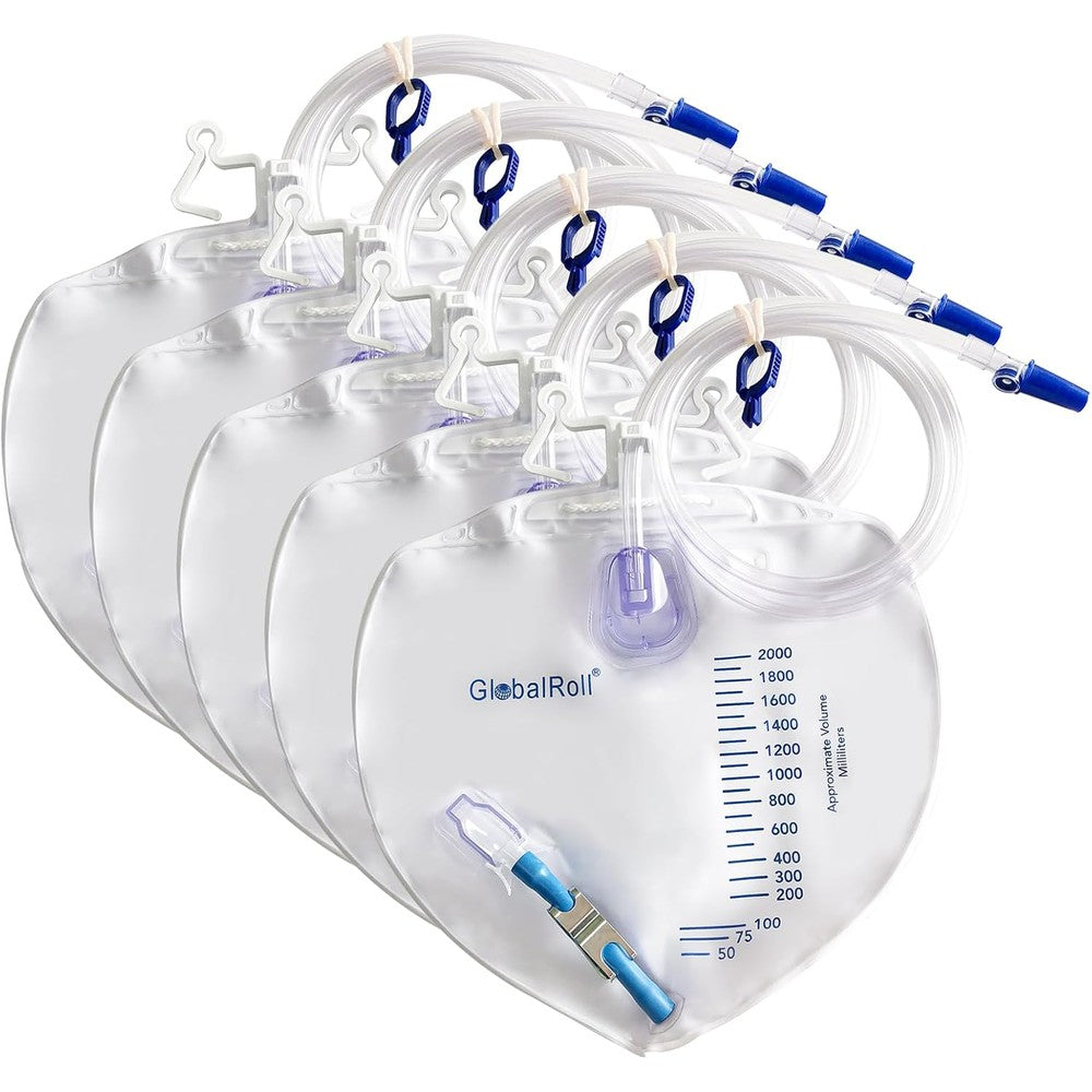 GlobalRoll Urinary Drainage Bag front view with 2000 milliliter capacity