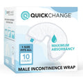 QuickChange Men's Incontinence Wrap front packaging view showing the ten count trial pack details.