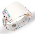 Wipeband kids wearable bracelet nose wipes front view featuring dinosaur style wristband with tissues.