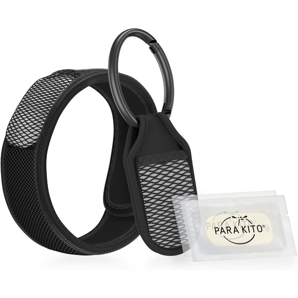 Para'Kito black mosquito repellent wristband and clip kit front view