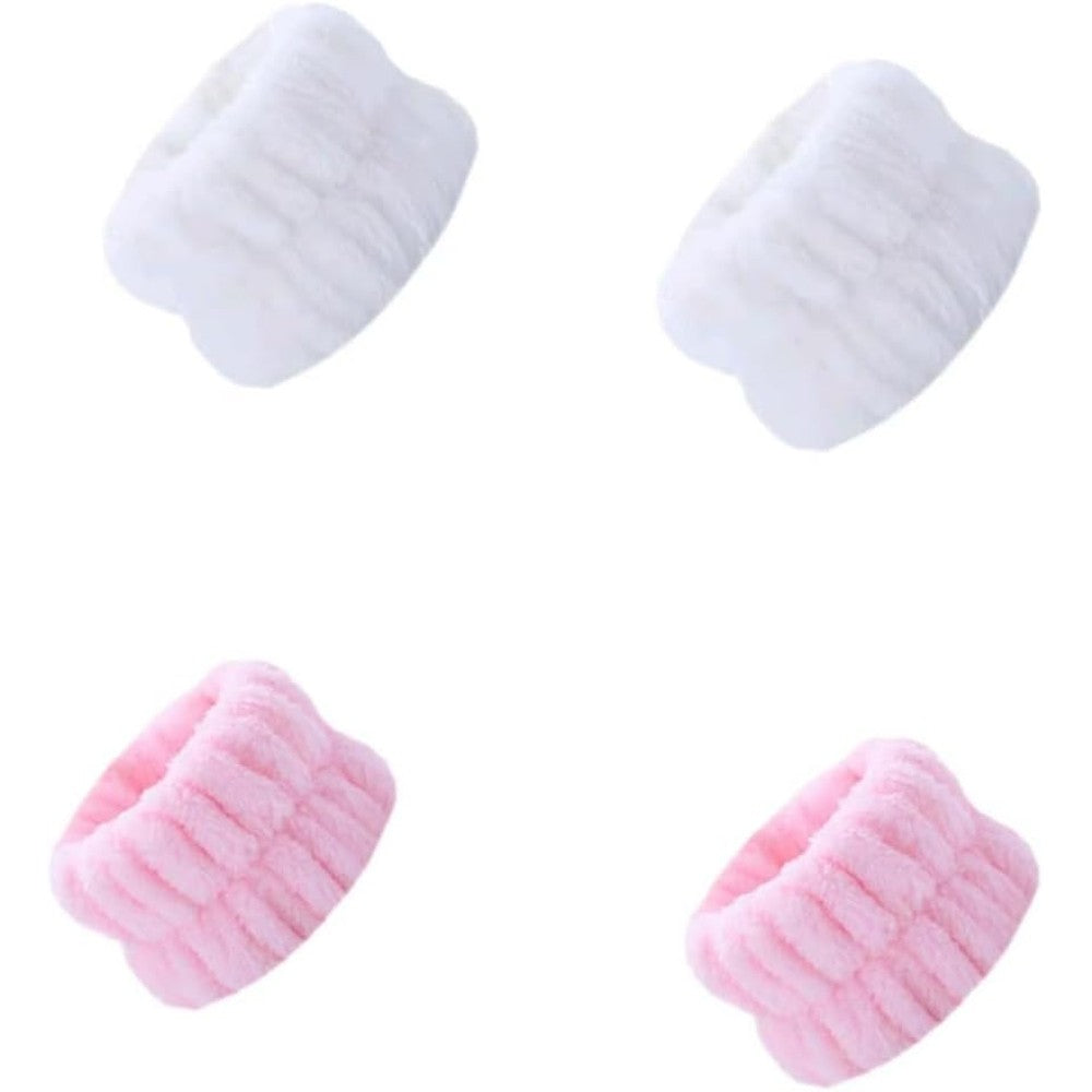 Generic soft white absorbent wristbands for face washing front view