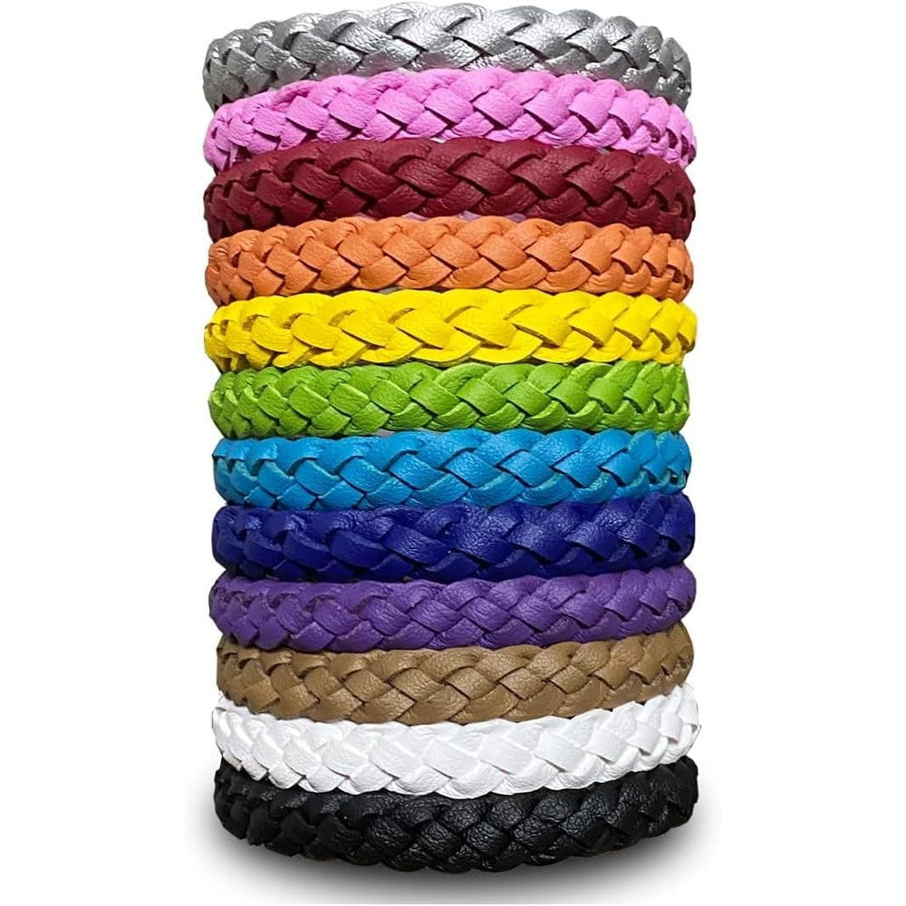 BuggyBands 12 Piece Leather Mosquito Repellent Bracelets front view