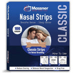 MASSNER Nasal Strips for Snoring 100 pack front view packaging