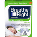 Breathe Right Extra Strength Clear Nasal Strips 78 count box front view for snoring relief.